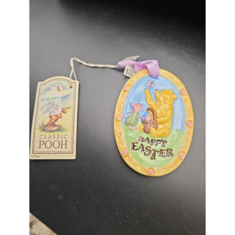 Disney Classic Pooh Piglet Eeyore Tigger Porcelain Happy Easter Egg Ornament